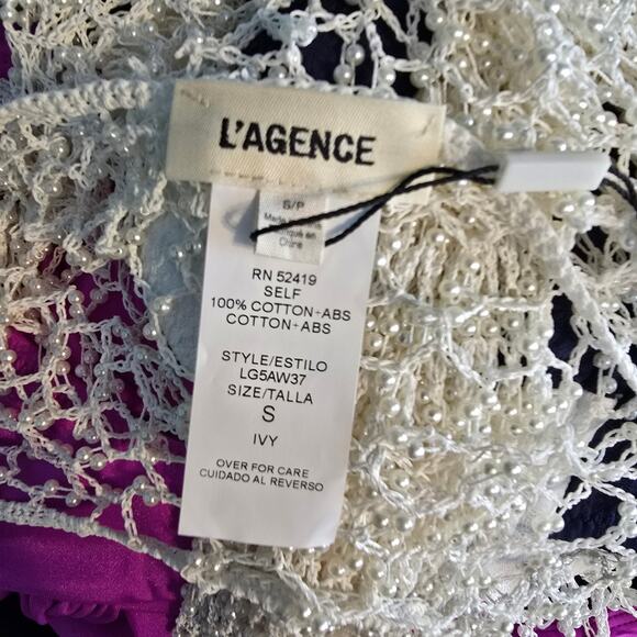 L'Agence Angela Crochet Mesh Cover Up Dress Pearl Fringe Small NEW - Picture 6 of 9